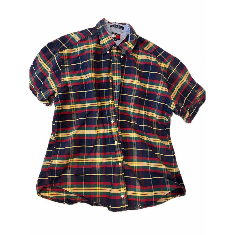 Tommy Hilfiger Checkered Short Sleeve Button Down Shirt Mens XL